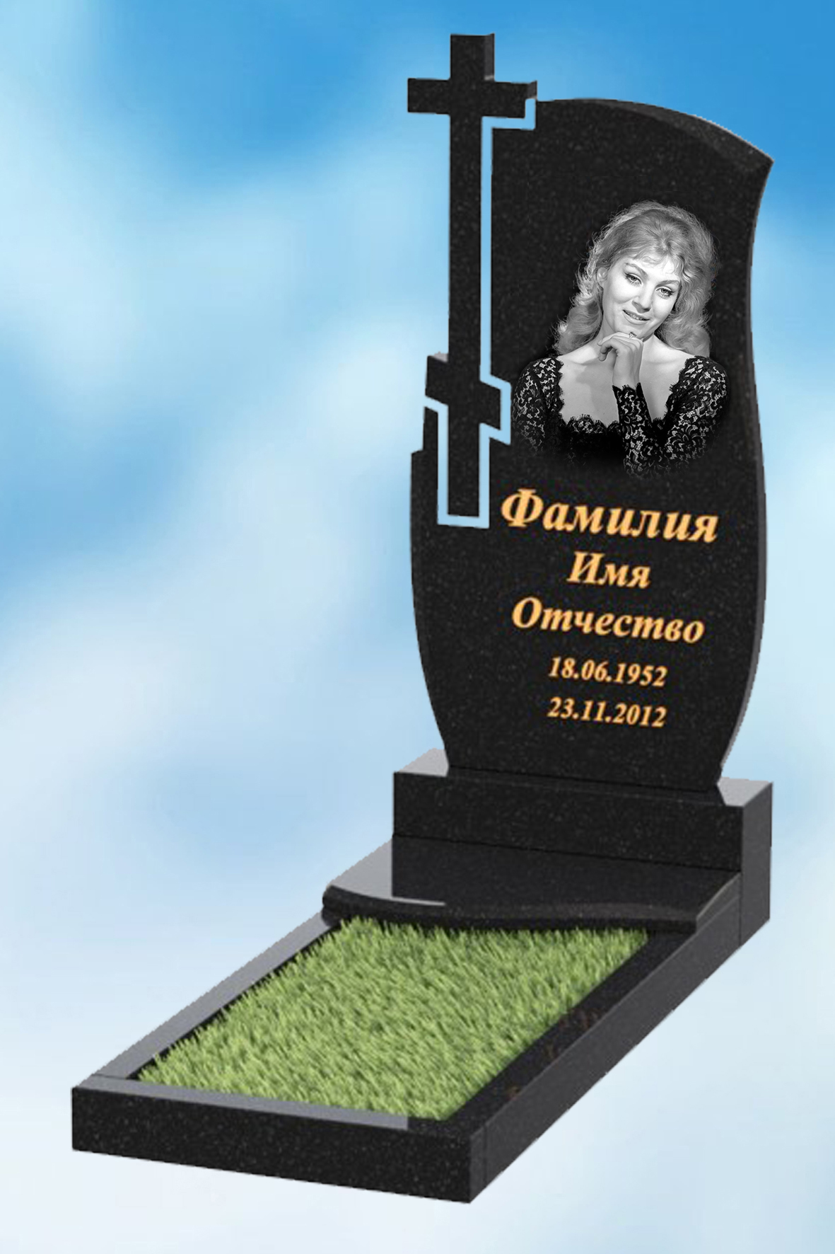 Одинарный памятник с крестом из гранита В-41