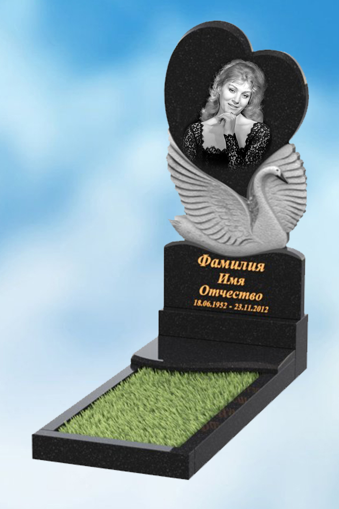 Одинарный памятник с сердцем из гранита В-51